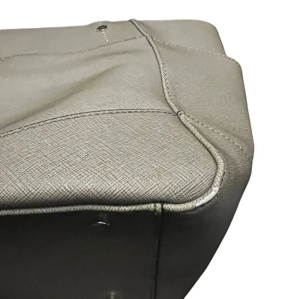 Karl Lagerfeld Paris Taupe Gray Saffiano Leather Satchel Double Handles